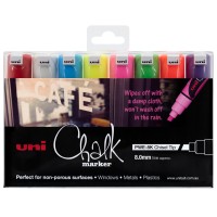 Uni Chalk Marker 8.0mm Chisel Tip 8 Pack Asstd Hangsell PWE-8K