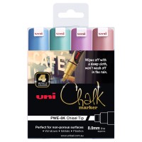 Uni Chalk Marker 8.0mm Bold Chisel Tip 4 Pack Metallic PWE-8K