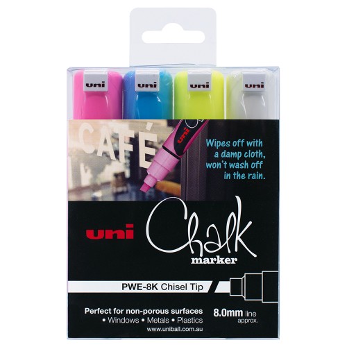 Uni Chalk Marker 8.0mm Chisel Tip 4 Pack PWE-8K Uni Chalk Marker 8.0mm Chisel Tip 4 Pack PWE-8K