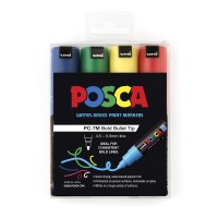 Uni Posca Marker 4.5-5.5mm 4 Pack Green Yellow Red Blue PC-7M