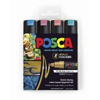 Uni Posca Marker 8.0mm Bold Chisel 4 Pack Metallic PC-8K