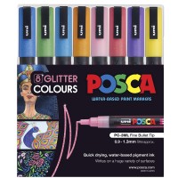 Uni Posca Marker 0.9-1.3mm Fine 8 Pack Glitter PC-3M
