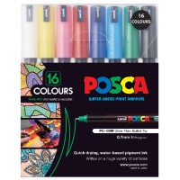 Uni Posca Marker 0.7mm Ultra-Fine Pin Tip 16 Pack Assorted PC-1MR