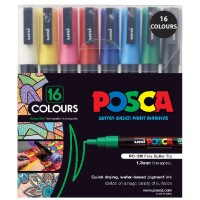 Uni Posca Marker 0.9-1.3mm Fine 16 Pack Assorted PC-3M