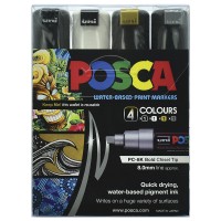 Uni Posca Marker 8.0mm Bold Chisel 4 Pack Black White Gold Silver PC-8K