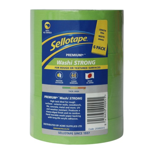 Sellotape Washi Premium+ Strong Green 24mm x 50m 6 PACK Sellotape Washi Premium+ Strong Green 24mm x 50m 6 PACK