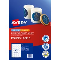 Avery Label L7129 Round Matte White 40mm 24up 8 Sheets
