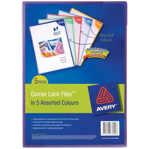 Avery Colour Lock Files A4 Assorted Pack 5 Avery Colour Lock Files A4 Assorted Pack 5