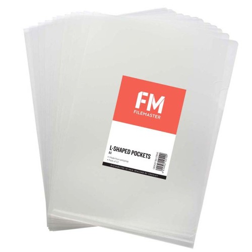 FM Pocket L Shape Clear A4 Clear 12 Pack Hangsell FM Pocket L Shape Clear A4 Clear 12 Pack Hangsell