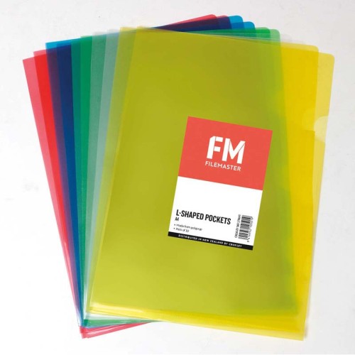 FM Pocket L Shape Clear A4 Assorted 10 Pack Hangsell FM Pocket L Shape Clear A4 Assorted 10 Pack Hangsell