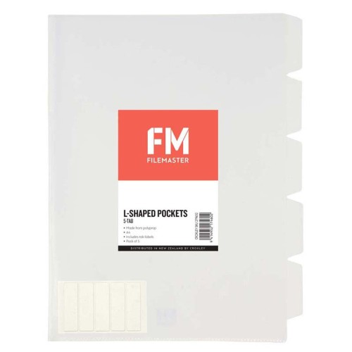 FM Pocket L Shape 5 Tab A4 Clear 5 Pack FM Pocket L Shape 5 Tab A4 Clear 5 Pack