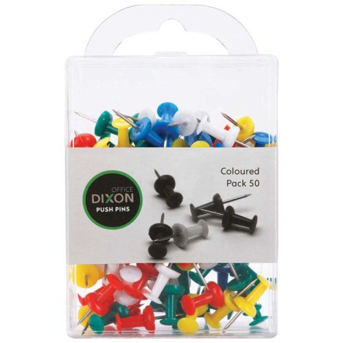 Dixon Push Pins Pack 50 Assorted Colour Dixon Push Pins Pack 50 Assorted Colour