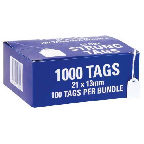Globe Hardware Tags Strung 21H 21x13mm Box 1000 Globe Hardware Tags Strung 21H 21x13mm Box 1000
