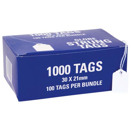 Globe Hardware Tags Strung 23H 30x21mm Box 1000 Globe Hardware Tags Strung 23H 30x21mm Box 1000