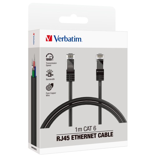 Verbatim Essentials Ethernet Cable CAT 6 1m Black Verbatim Essentials Ethernet Cable CAT 6 1m Black