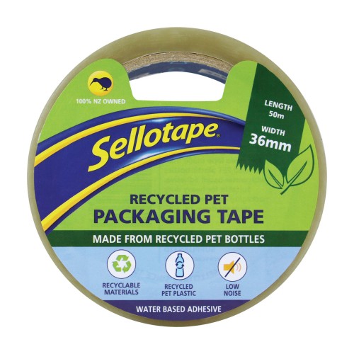 Sellotape Recycled PET Packaging Tape Low Noise 36mm x 50m Sellotape Recycled PET Packaging Tape Low Noise 36mm x 50m