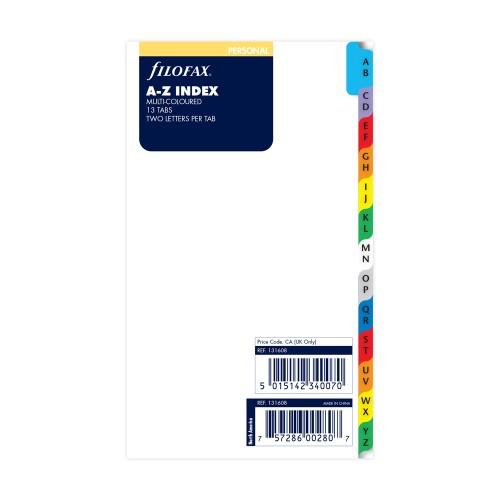 Filofax Organiser Refill Personal Index A-Z (2) Letters/Tab Multi-Coloured Filofax Organiser Refill Personal Index A-Z (2) Letters/Tab Multi-Coloured