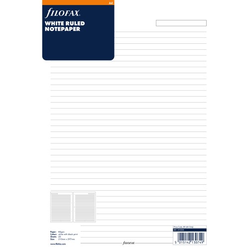 Filofax Organiser Refill A4 Notepaper Ruled White Filofax Organiser Refill A4 Notepaper Ruled White