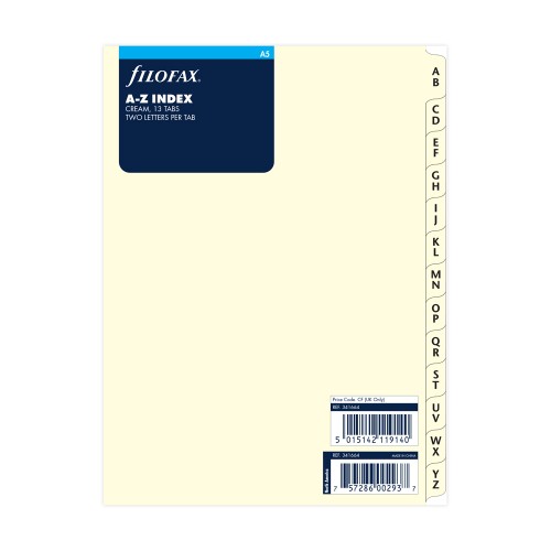 Filofax Organiser Refill A5 Index A-Z (2) Letters/Tab Cotton Cream Filofax Organiser Refill A5 Index A-Z (2) Letters/Tab Cotton Cream