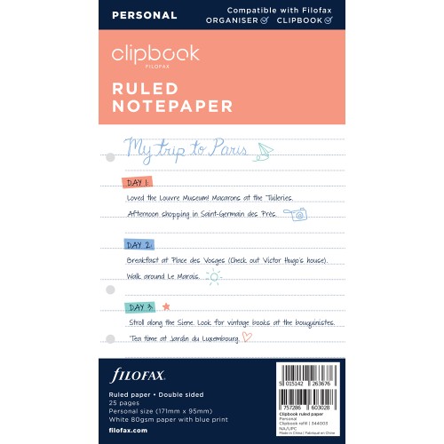Filofax Clipbook Refill Personal Notepaper Ruled White Filofax Clipbook Refill Personal Notepaper Ruled White