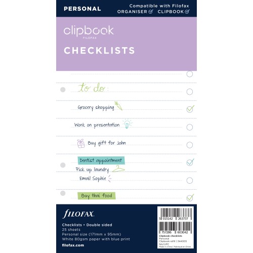 Filofax Clipbook Refill Personal Checklists Filofax Clipbook Refill Personal Checklists