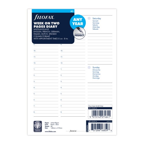 Filofax Organiser Refill A5 Week To View Any Year Filofax Organiser Refill A5 Week To View Any Year