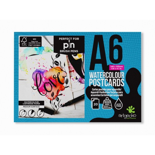 Artgecko Pro Watercolour Postcards A6 20 Sheets 300gsm White Paper Artgecko Pro Watercolour Postcards A6 20 Sheets 300gsm White Paper