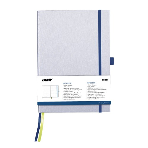 Lamy Notebook A5 Hard Cover Silver with Ocean Blue Edge Lamy Notebook A5 Hard Cover Silver with Ocean Blue Edge